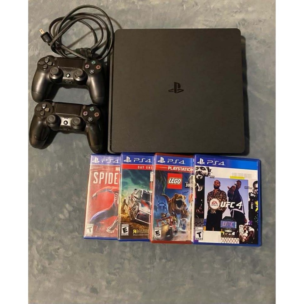 Sony PlayStation 4 PS4 Slim 1TB Console Bundle 2 Controllers 4 Games Spider-Man